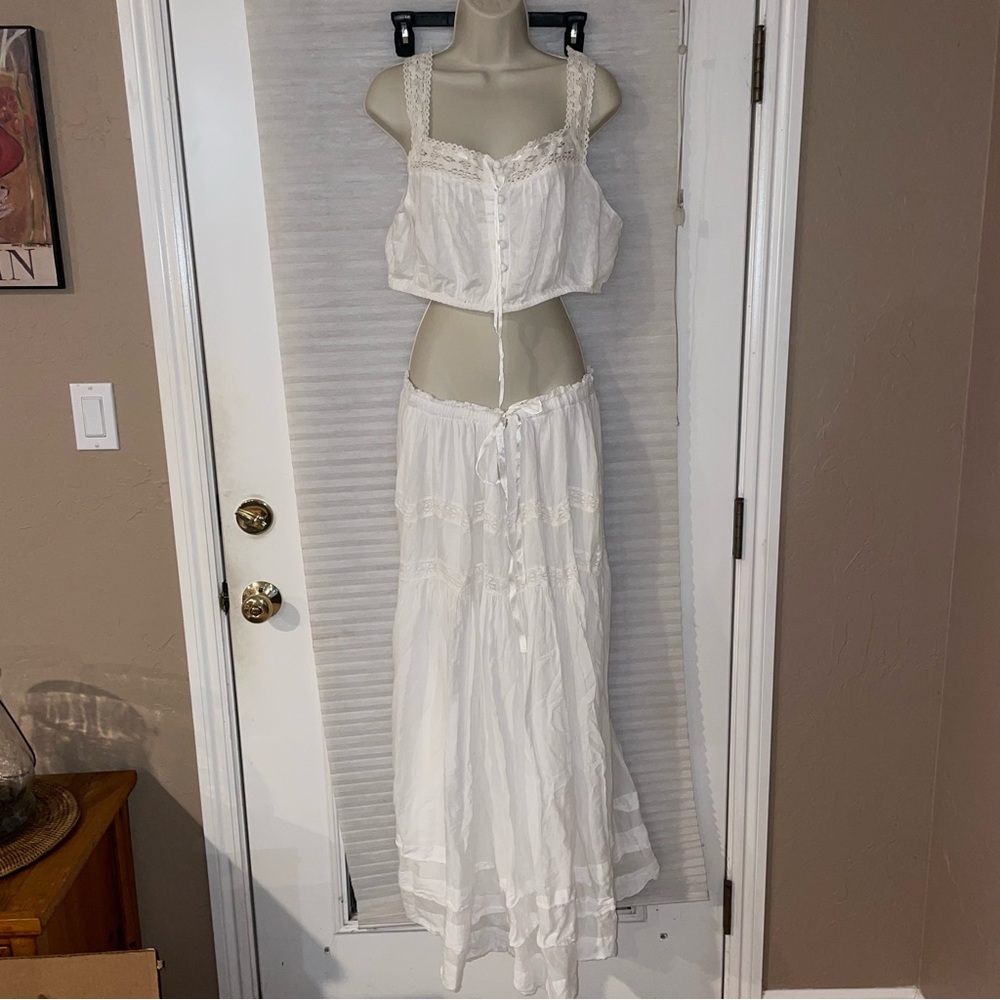 Free People White Lace Skirt Set